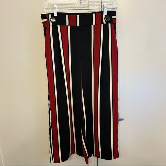 Zara Striped Black and Red Wide-Leg Pants Women’s M - Picture 1 of 6